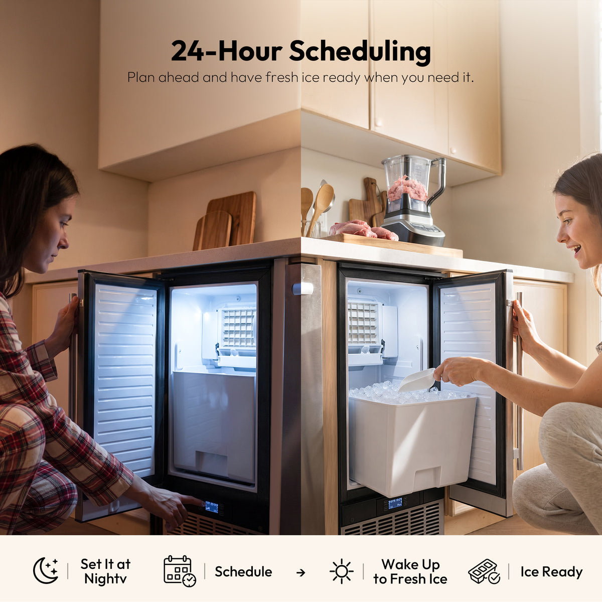 24-hour scheduling on the Lucid S2 undercounter ice maker for fresh morning ice