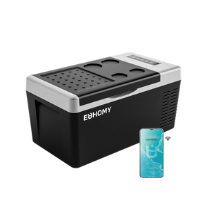 Euhomy Rover A1 portable car refrigerator, black and silver compact compressor cooler with app control