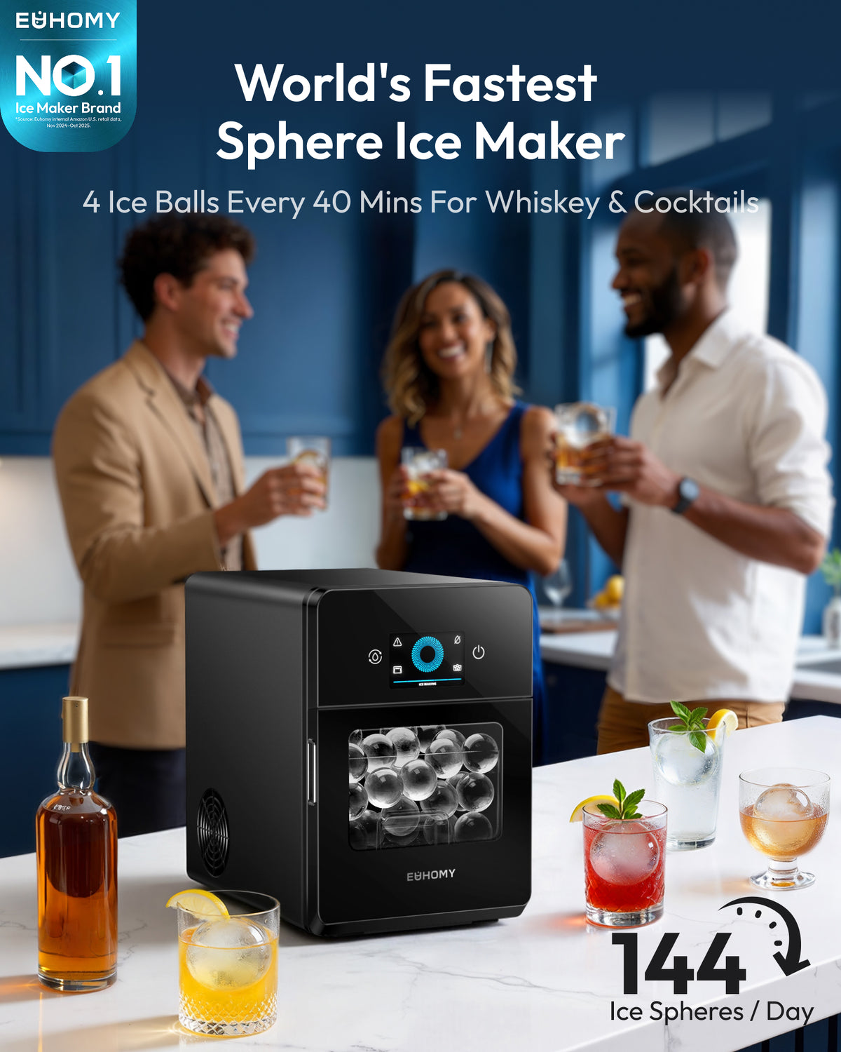 Euhomy Rock SE sphere ice maker with touchscreen, 144 ice spheres per day