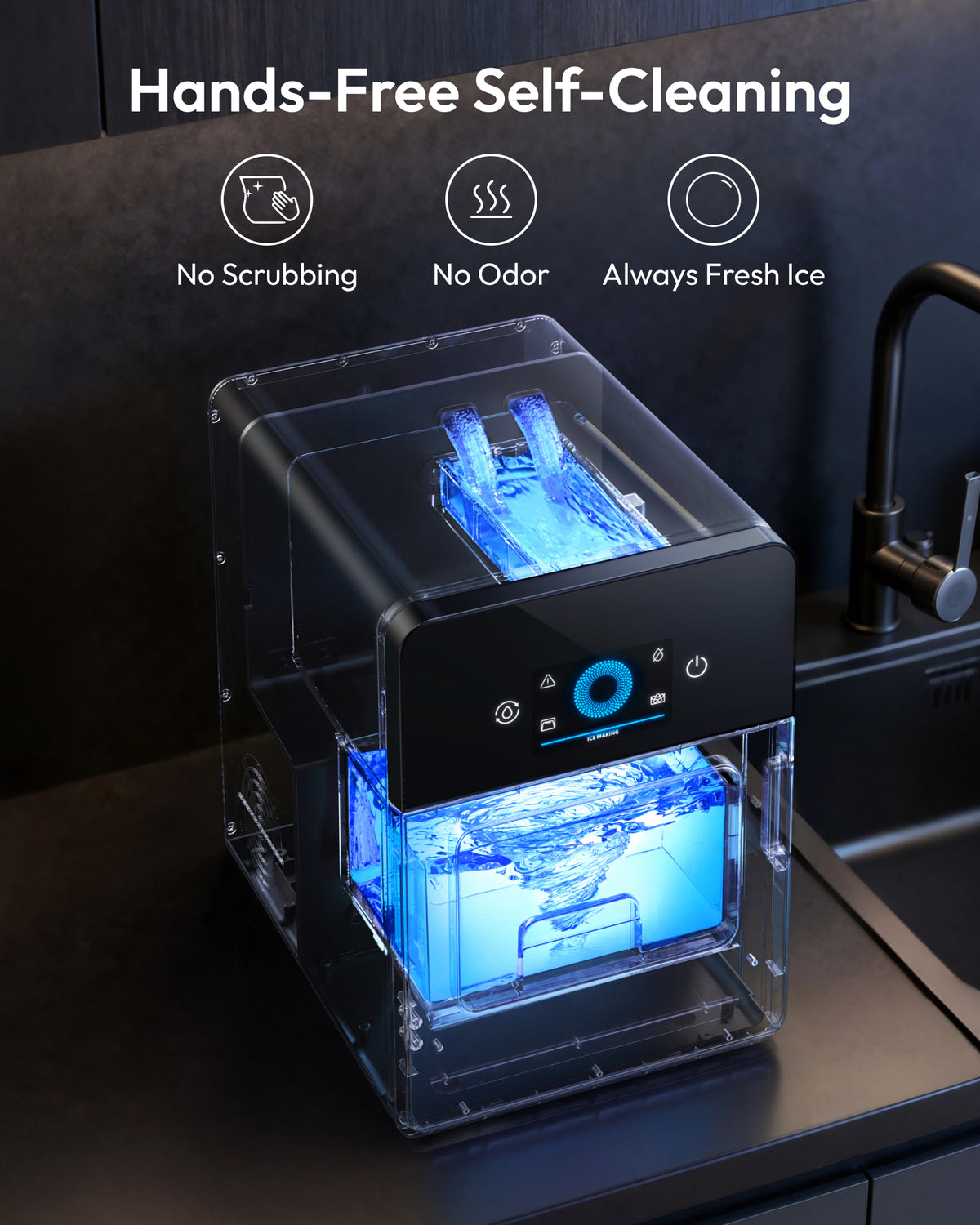 Euhomy Rock SE sphere ice maker with hands-free self-cleaning display