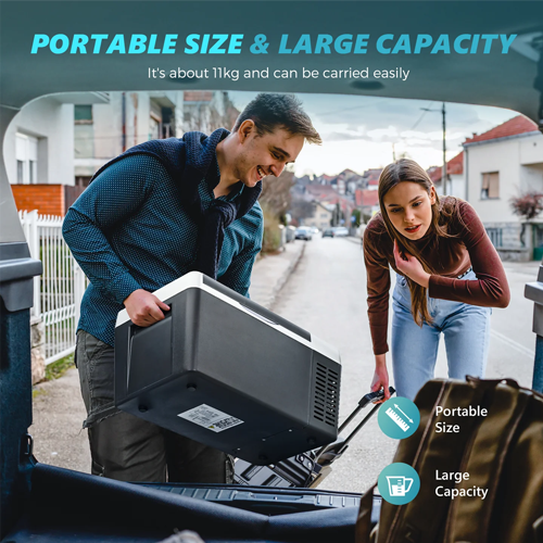 Euhomy portable car refrigerator with large capacity, compact black design