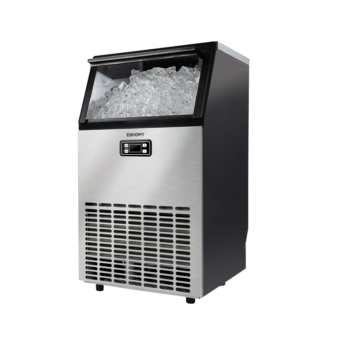 Euhomy commercial cube ice maker with stainless steel front and full ice bin