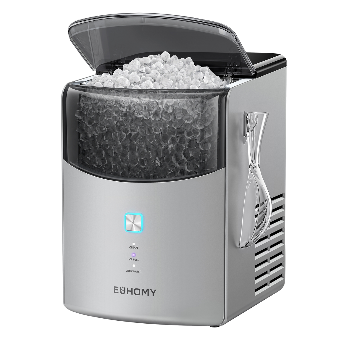 Euhomy Pearl L1 Max nugget ice maker with clear lid and full ice basket