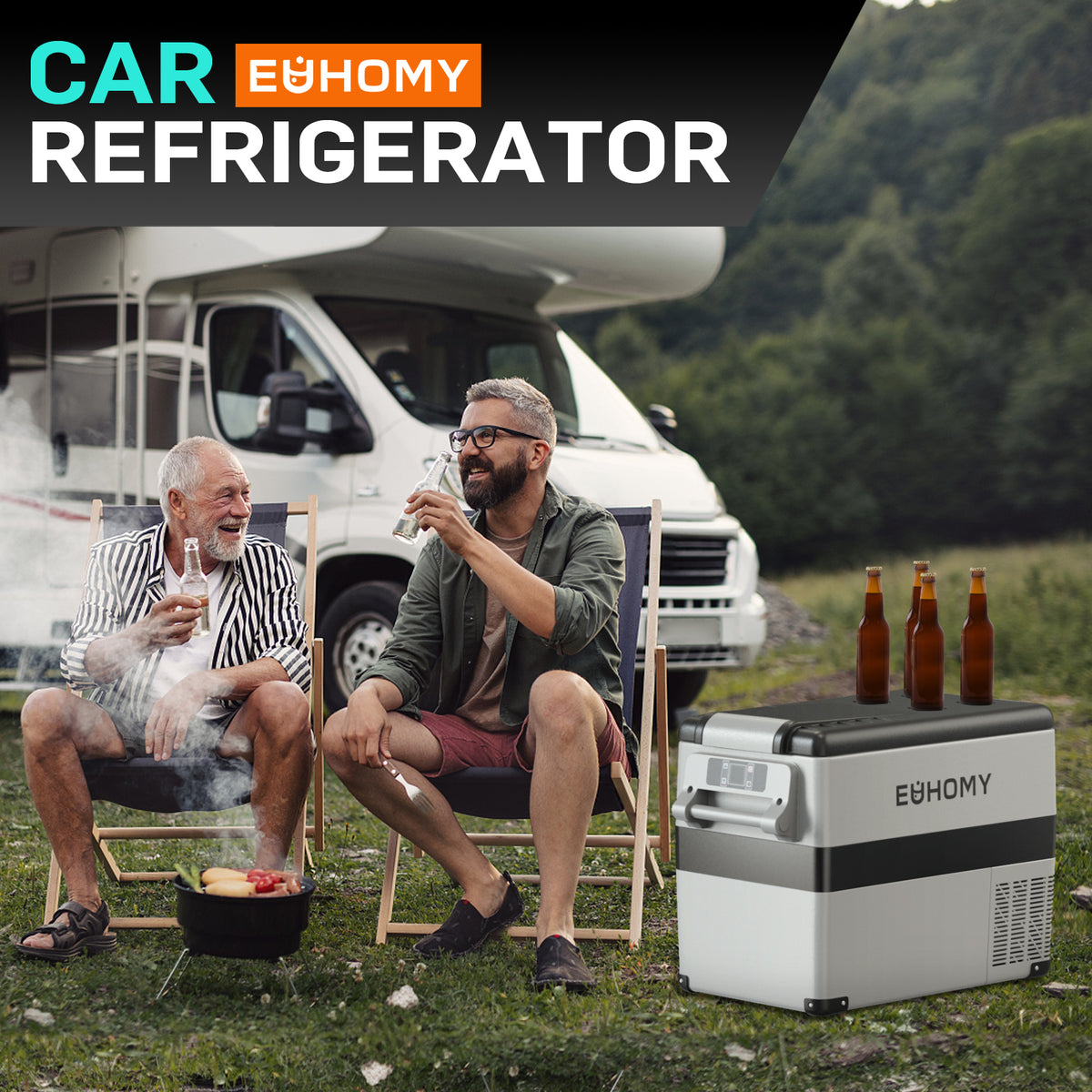 Euhomy Rover H1 portable car refrigerator with LCD control for camping and RV use