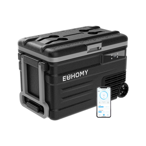 Euhomy Rover W3 portable car refrigerator with handle, wheels, and smart app control