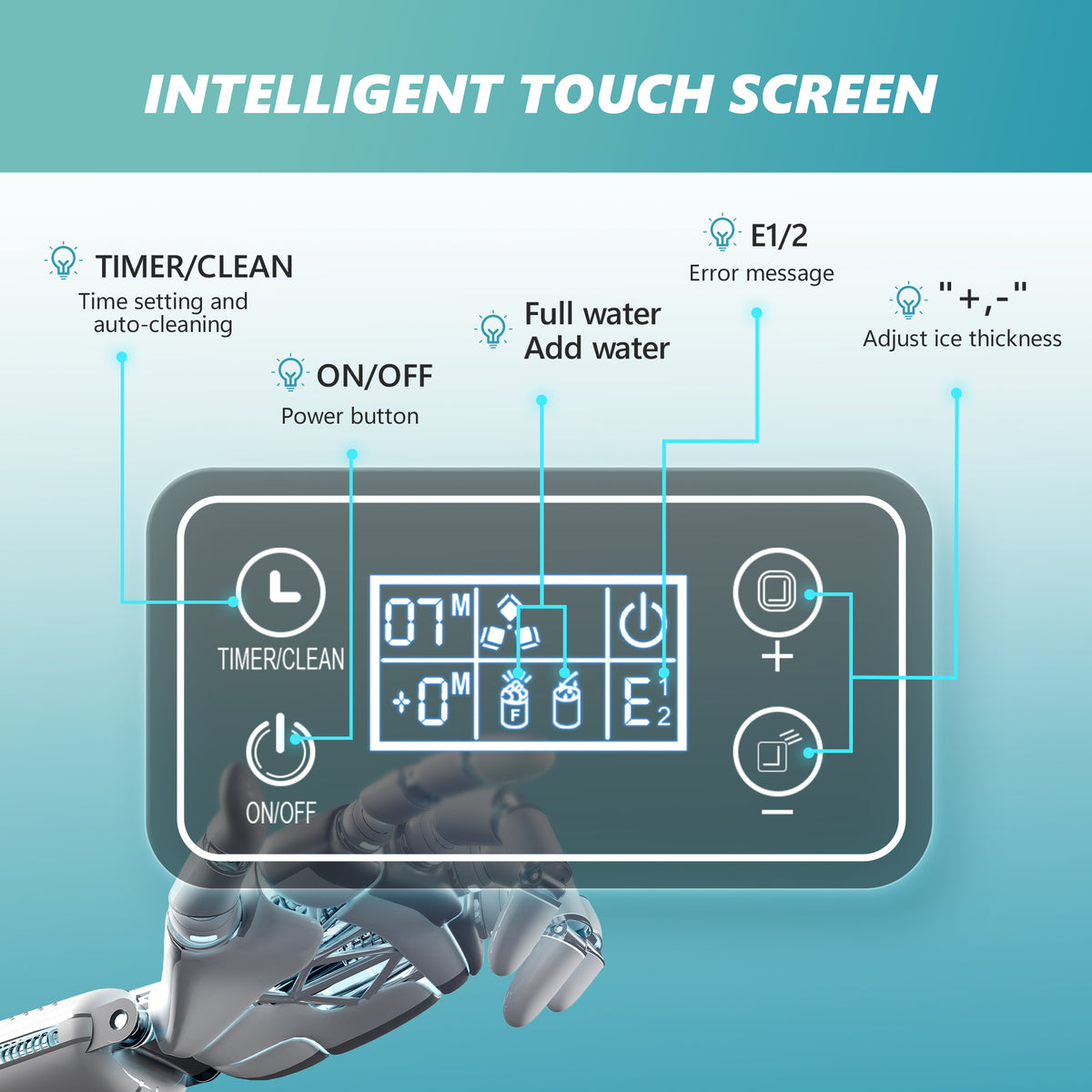 Euhomy tile plus cube ice maker intelligent touch screen with timer, auto-clean, ice thickness controls