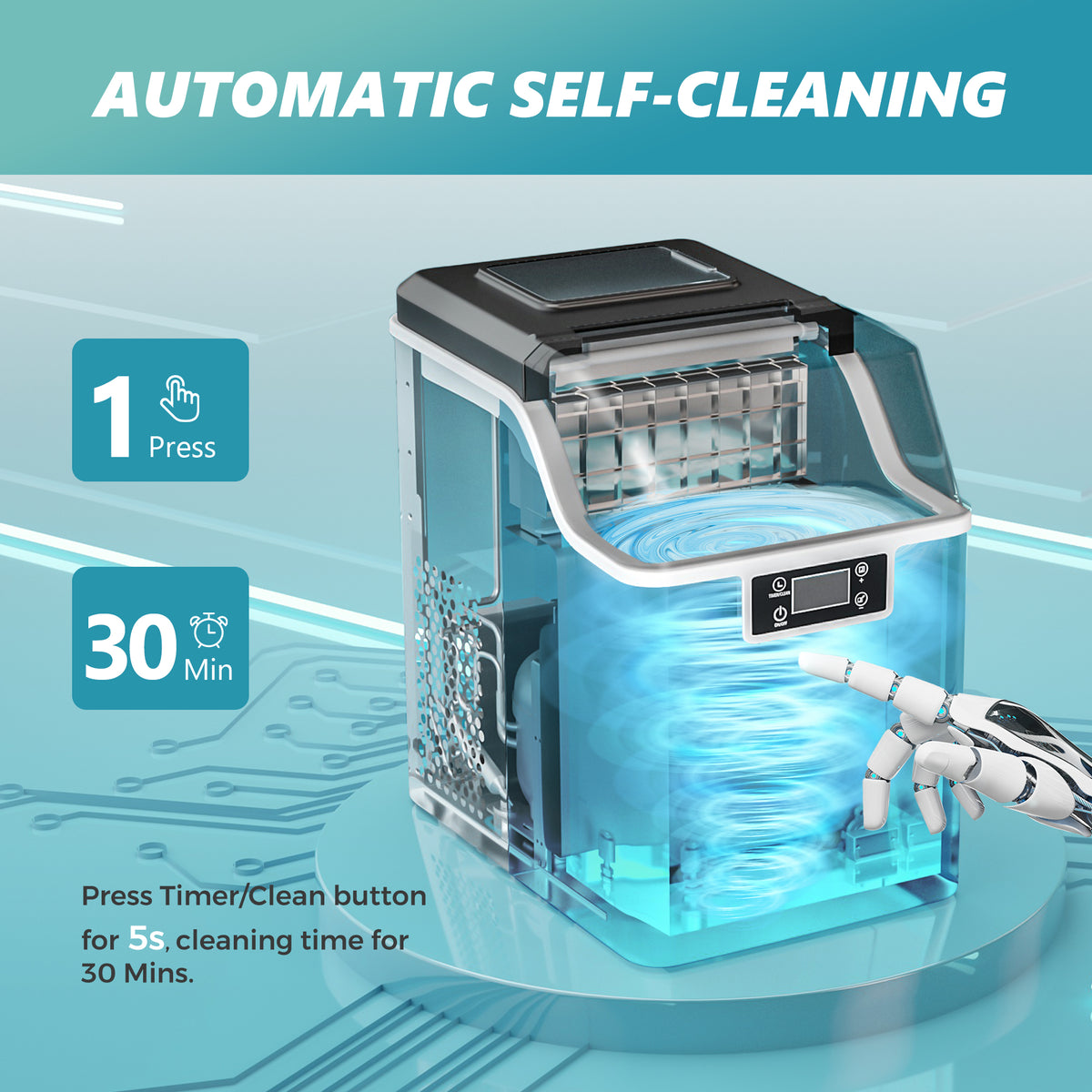 Euhomy Tile Plus cube ice maker with automatic self-cleaning, one-touch 30-minute cycle