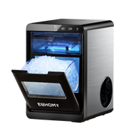 Euhomy Pearl L1 Plus nugget ice maker with black and silver compact countertop design, front ice drawer open