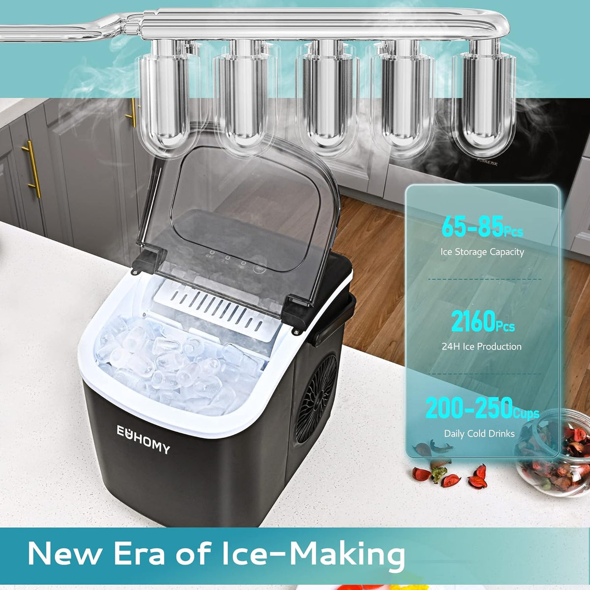Euhomy bullet ice maker with 65-85 pcs storage, 2160 pcs daily production