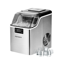 Euhomy stainless steel cube ice maker with transparent lid, control panel, and ice cubes