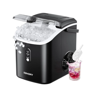 Euhomy Pearl H1 nugget ice maker in black with clear lid and ice scoop